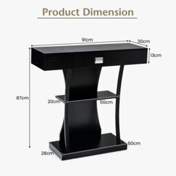 Costway T-Shaped Industrial Console Table Narrow Sofa Side Table Entryway Display Shlves in Black - thumbnail 2