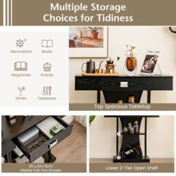 Costway T-Shaped Industrial Console Table Narrow Sofa Side Table Entryway Display Shlves in Black - thumbnail 5
