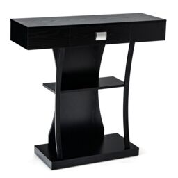 Costway T-Shaped Industrial Console Table Narrow Sofa Side Table Entryway Display Shlves in Black - thumbnail 6