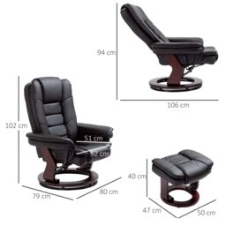 HOMCOM Swivel Manual Recliner & Footrest Set PU Leather Lounge Chair in Black - thumbnail 3