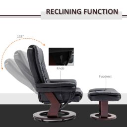 HOMCOM Swivel Manual Recliner & Footrest Set PU Leather Lounge Chair in Black - thumbnail 4
