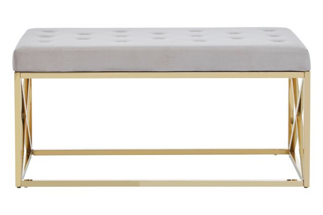Orsina Luxe Powder Blue Velvet & Gold Bench, Stylish Garden Bench For Outdoor, Accent Dining Bench For Diningroom in Brown - image 1