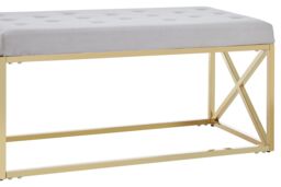 Orsina Luxe Powder Blue Velvet & Gold Bench, Stylish Garden Bench For Outdoor, Accent Dining Bench For Diningroom in Brown - thumbnail 5