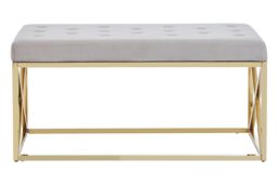 Orsina Luxe Powder Blue Velvet & Gold Bench, Stylish Garden Bench For Outdoor, Accent Dining Bench For Diningroom in Brown - thumbnail 1