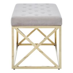 Orsina Luxe Powder Blue Velvet & Gold Bench, Stylish Garden Bench For Outdoor, Accent Dining Bench For Diningroom in Brown - thumbnail 3