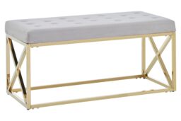 Orsina Luxe Powder Blue Velvet & Gold Bench, Stylish Garden Bench For Outdoor, Accent Dining Bench For Diningroom in Brown - thumbnail 2