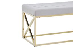 Orsina Luxe Powder Blue Velvet & Gold Bench, Stylish Garden Bench For Outdoor, Accent Dining Bench For Diningroom in Brown - thumbnail 4
