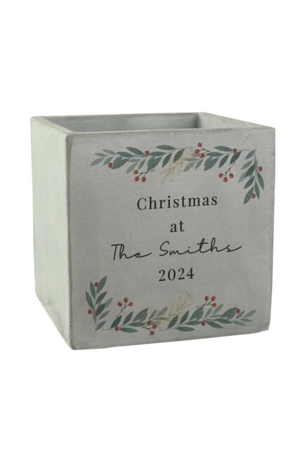 Personalised Memento Company Personalised Christmas Foliage Concrete Planter in Grey - image 1