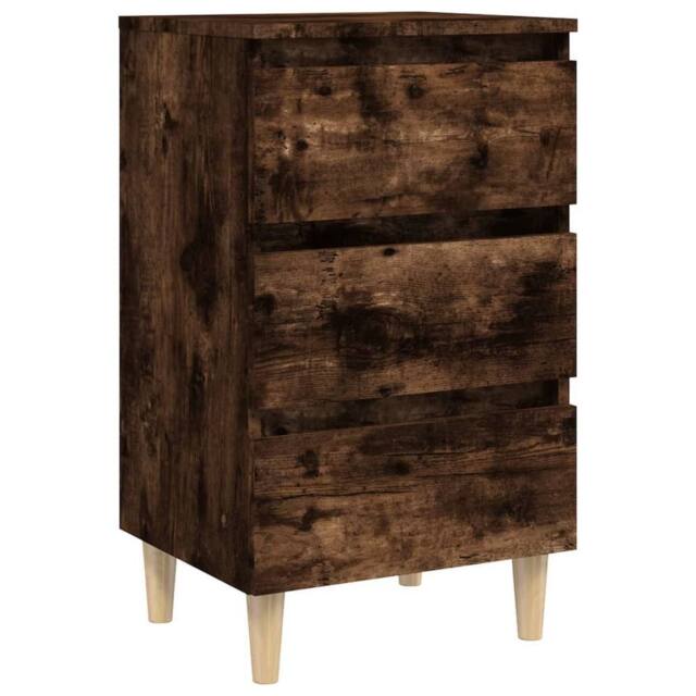 Berkfield Home Bed Cabinet with Solid Wood Legs Smoked Oak 40x35x69 cm in Brown - Size: 40 x 35 x 69 cm - image 1