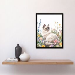 Artery8 Ragdoll Cat Lover Pet Wildflower Floral Portrait Framed Art Print - Size: A4 - thumbnail 4
