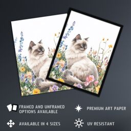 Artery8 Ragdoll Cat Lover Pet Wildflower Floral Portrait Framed Art Print - Size: A4 - thumbnail 2