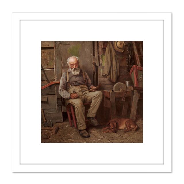 Artery8 Brown Boat Builder Painting 8X8 Inch Square Wooden Framed Wall Art Print Picture with Mount in White - image 1