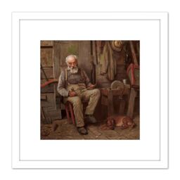Artery8 Brown Boat Builder Painting 8X8 Inch Square Wooden Framed Wall Art Print Picture with Mount in White - thumbnail 1