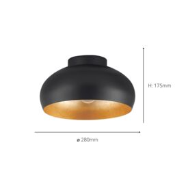 Eglo Mogano 2, Domed Gold Semi-Flush Ceiling Light in Metallic Gold - thumbnail 3