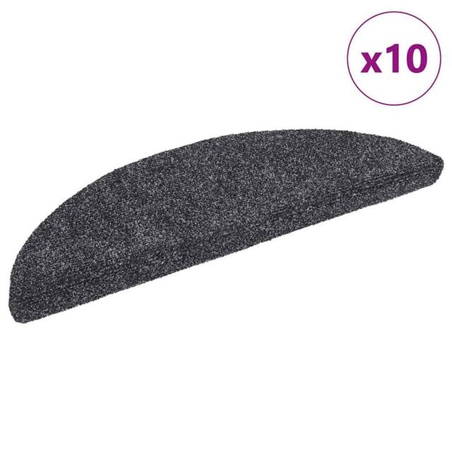 Berkfield Home Self-adhesive Stair Mats 10 pcs Dark Grey 56x17x3 cm Needle Punch - Size: Medium - image 1