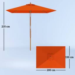 OUTSUNNY Wooden Patio Umbrella Market Parasol Outdoor Sunshade Orange - thumbnail 3