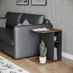 Havendro C-Shape Wooden Side Table - Living Room Coffee Table wood & black - thumbnail 1