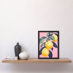 Artery8 Wall Art Print Lemon Tree Branch Pastel Colour Mauve Pink Green Kitchen Artwork Framed - Size: A4 - thumbnail 4