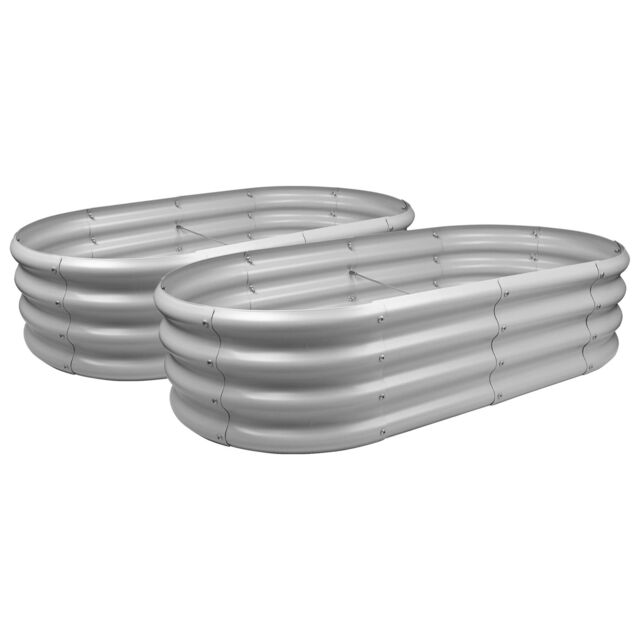 Harbour Housewares Raised Garden Beds - 2x Rounded Bottomless Galvanised Steel Planter 120 x 60cm in Silver - Size: 120 x 60 cm - image 1