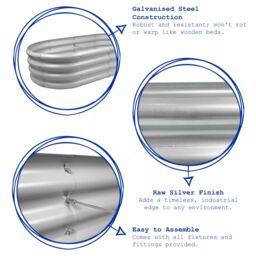 Harbour Housewares Raised Garden Beds - 2x Rounded Bottomless Galvanised Steel Planter 120 x 60cm in Silver - Size: 120 x 60 cm - thumbnail 2