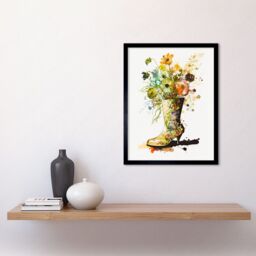 "Artery8 Wall Art Print Wildflower Bouquet in a High Heel Floral Boot Art Framed in Black - Size: W12"" x H16""" - thumbnail 2