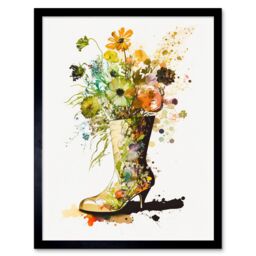 "Artery8 Wall Art Print Wildflower Bouquet in a High Heel Floral Boot Art Framed in Black - Size: W12"" x H16""" - thumbnail 1