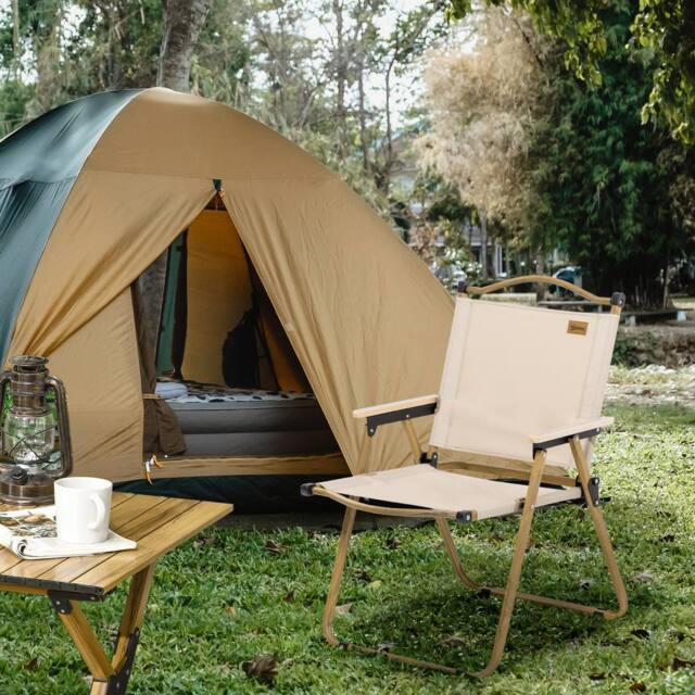 OUTSUNNY Lightweight Portable Folding Chair for Camping, Fishing in Khaki - image 1