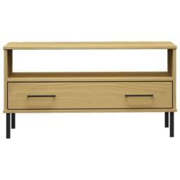 Berkfield Home Beautiful Coffee Table with Metal Legs Brown 85x50x45cm Solid Woo in Light Tan - Size: 85 x 50 x 45 cm - thumbnail 4
