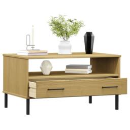 Berkfield Home Beautiful Coffee Table with Metal Legs Brown 85x50x45cm Solid Woo in Light Tan - Size: 85 x 50 x 45 cm
