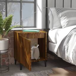 Berkfield Home Sturdy Bed Cabinet with Metal Legs Brown Oak 40x30x50 cm - Size: 40 x 30 x 50 cm - thumbnail 1
