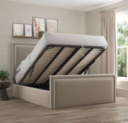 DS Living Verona Pipping Upholstered Bistra Beige Bed with Ottoman Gas Lift - Size: Small Double - thumbnail 4