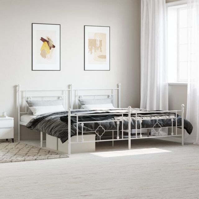 Berkfield Home Metal Bed Frame without Mattress with Footboard White 193x203cm - Size: 193x203 cm - image 1