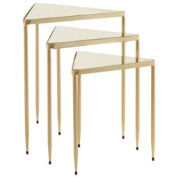 Orsina Set of 3 Triangle Nesting Tables, Gold Side Tables With Mirrored Tops, Sleek Triangle End Tables, Accent Tables - thumbnail 3