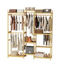 Pirlo Plush Large Wooden Clothes Rack Open Wardrobe With Storage Shelves in Beige - thumbnail 7