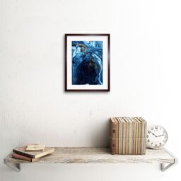"Artery8 Wall Art Print Abstract Dark Blue Gold Flow Art Framed 9x7 inch in Brown - Size: W7"" x H9""" - thumbnail 2