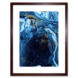 "Artery8 Wall Art Print Abstract Dark Blue Gold Flow Art Framed 9x7 inch in Brown - Size: W7"" x H9""" - thumbnail 1