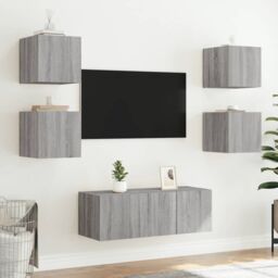 Berkfield Home TV Wall Cabinet with LED Lights Grey Sonoma 30.5x35x30 cm - thumbnail 6