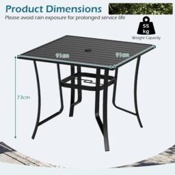 Costway 91CM Square Patio Table for 4 Outdoor Metal Dining Table in Black - thumbnail 2
