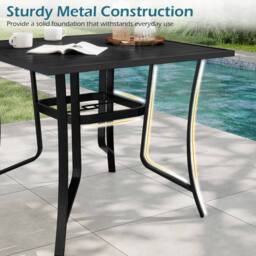Costway 91CM Square Patio Table for 4 Outdoor Metal Dining Table in Black - thumbnail 9