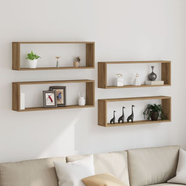 Berkfield Home Wall Shelf Set of 4 Artisan oak Engineered wood 80 x 15 x 26 cm in Brown - image 1
