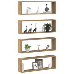 Berkfield Home Wall Shelf Set of 4 Artisan oak Engineered wood 80 x 15 x 26 cm in Brown - thumbnail 3
