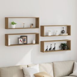 Berkfield Home Wall Shelf Set of 4 Artisan oak Engineered wood 80 x 15 x 26 cm in Brown - thumbnail 1