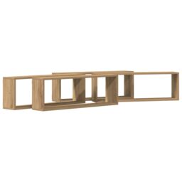 Berkfield Home Wall Shelf Set of 4 Artisan oak Engineered wood 80 x 15 x 26 cm in Brown - thumbnail 2
