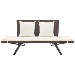 Berkfield Home Garden Bench with Cushions Brown 176 cm Poly Rattan - thumbnail 6