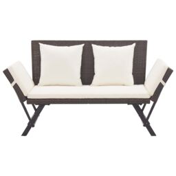 Berkfield Home Garden Bench with Cushions Brown 176 cm Poly Rattan - thumbnail 2