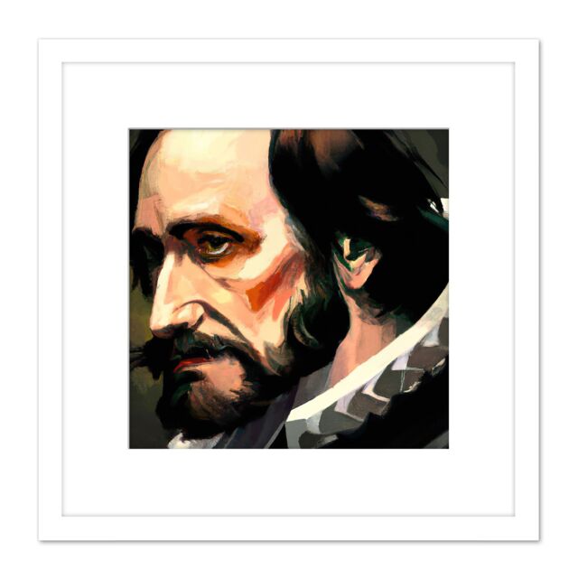 Artery8 William Shakespeare Oil Portrait Painting Square Wooden Framed Wall Art Print Picture 8X8 Inch in White - image 1