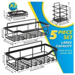 Dragodirect Shower Caddy Set 5-Pack Rustproof No Drill Bathroom Organizer in Black - thumbnail 3