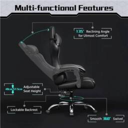 KORVIXA Ergonomic Gaming Chair Reclining in Black - Size: 100 cm x 100 cm - thumbnail 5