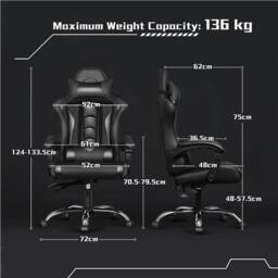 KORVIXA Ergonomic Gaming Chair Reclining in Black - Size: 100 cm x 100 cm - thumbnail 2