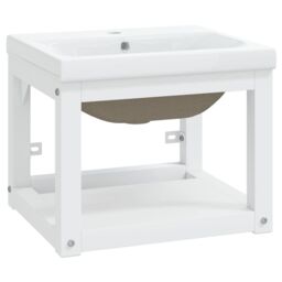Berkfield Home Bathroom Washbasin Frame with Built-in Basin White Iron - thumbnail 2